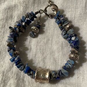 Lapis Chips and Thai Silver Double Strand Bracelet